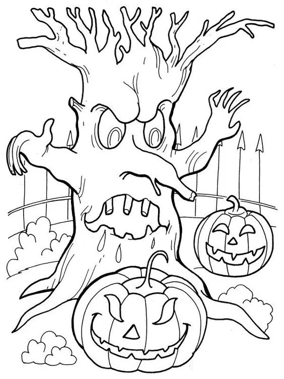 Árvore de Halloween para colorir