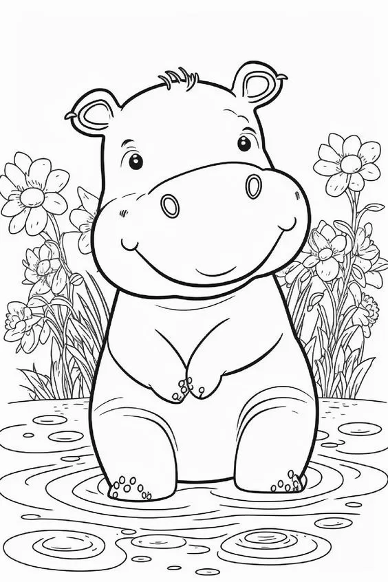 Hipopótamo para colorir e pintar
